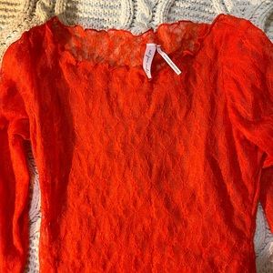 Urban outfitters red lace sheer top size small